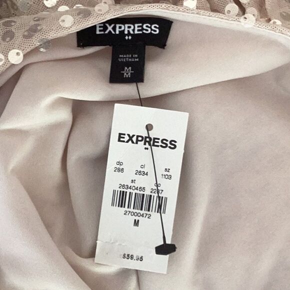 EXPRESS NWT WOMENS MEDIUM SEQUIN EMBELLISHED TOP BLOUSE RUFFLE SLEEVES - Picture 5 of 7